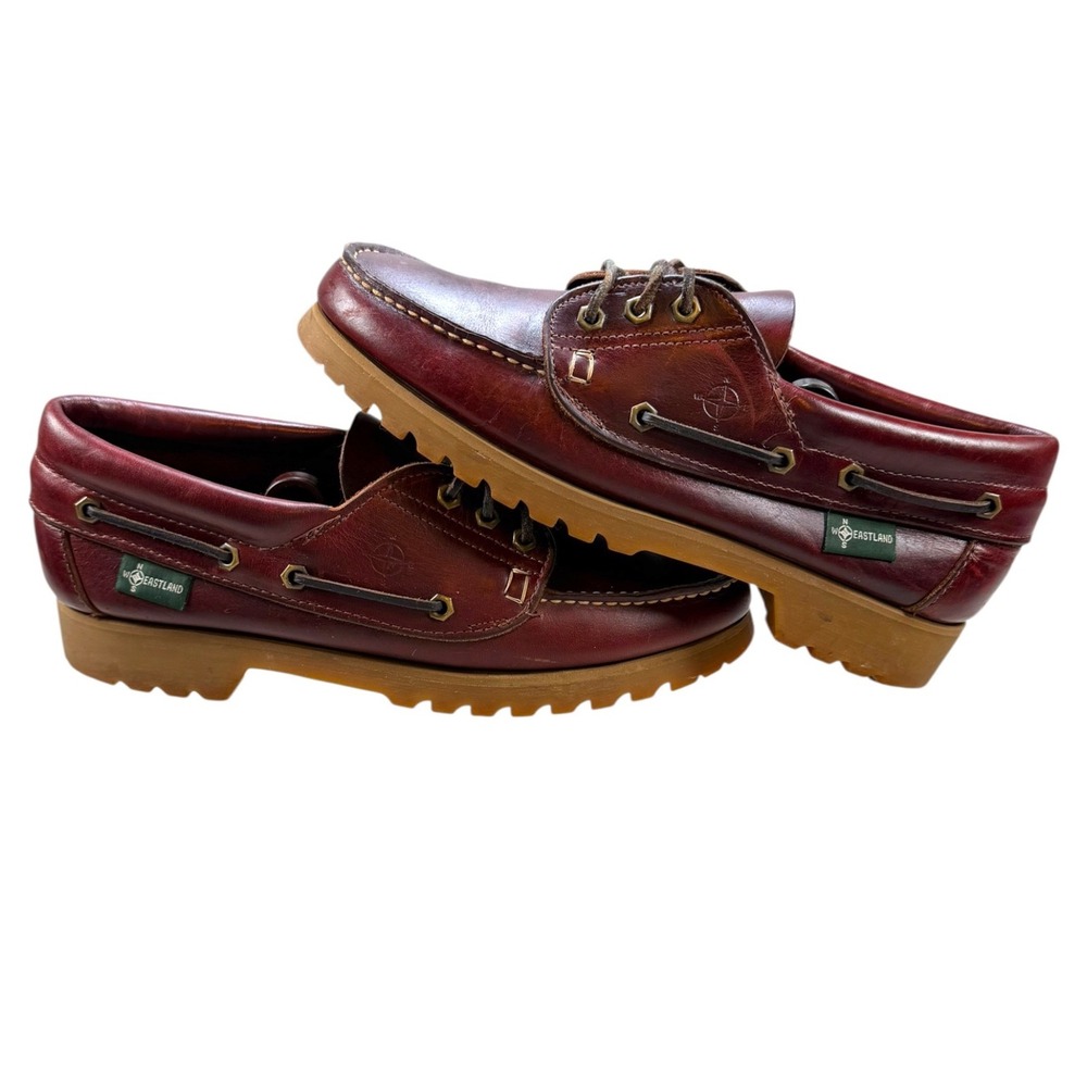 Vintage Eastland Boat Shoes Mens 12.5 D Burgundy Leather Made USA Vibram Maine
